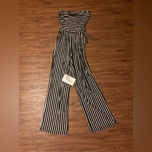 Strapless Striped Black and White Jumpsuit